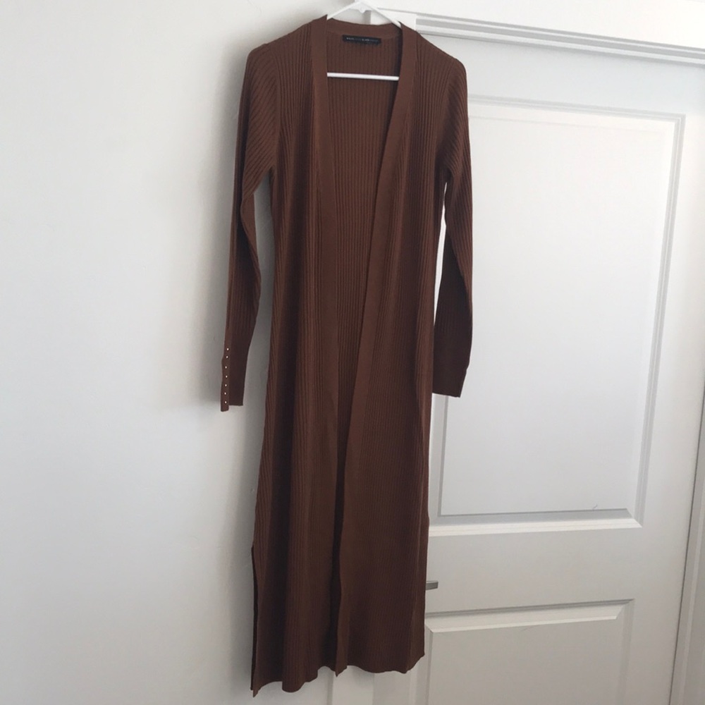White House Black Market brown calf length cardigan sweater